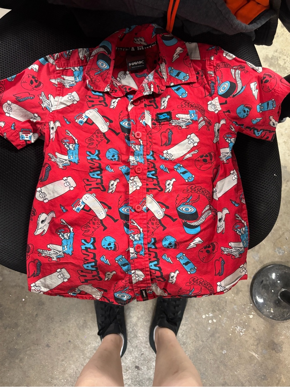 Vintage Tony Hawk Red Skateboard Print Short Sleeve Button-Down Shirt